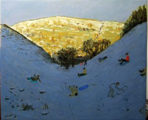 Dal og solbelyst bjergskråning, Lathkill Dale, Derbyshire af Andrew Macara